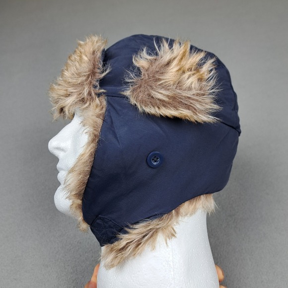 Gap Kids Hat Navy Warmest Trapper Ear Flap Fleece Lined Winter Cap Faux Fur Trim - Picture 3 of 12